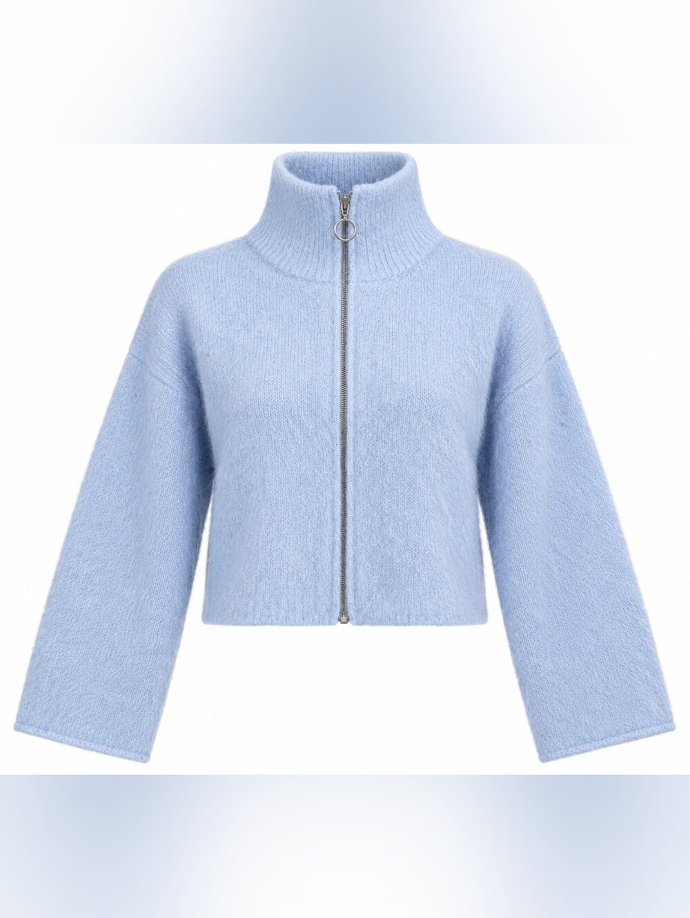 NWT Wild Fable Fuzzy Zip Up Cropped Sweater Jacket Blue Wool Blend S Scandi